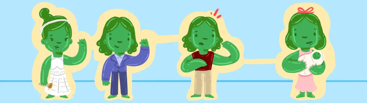 Anne olduktan sonra kimlik değişimini betimleyen farklı kadınları temsil eden bir görsel