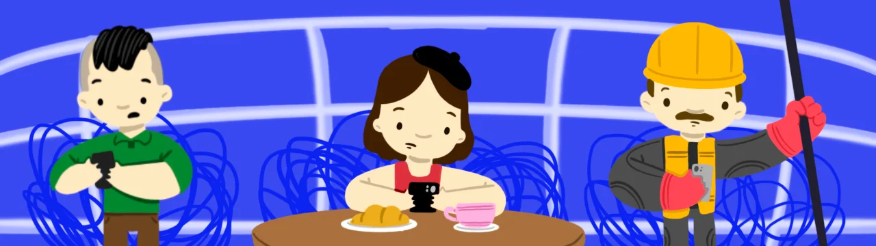 sürekli telefonda vakit geçiren ve durmaksızın kaydırma yapan bir kişiyi betimleyen görsel