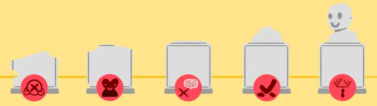 hatalardan ders çıkarmayı ve kişisel farkındalığı simgeleyen aşamaları betimleyen görsel