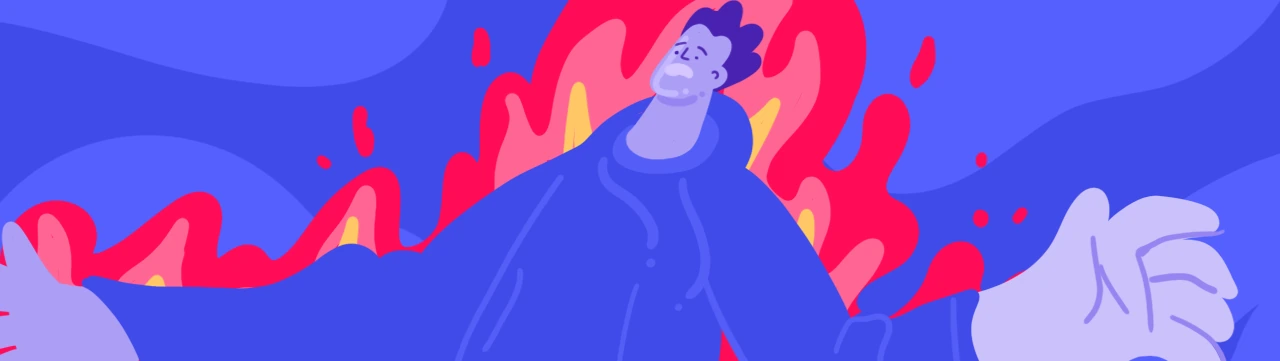 An illustration of a functional man burning with anxiety
