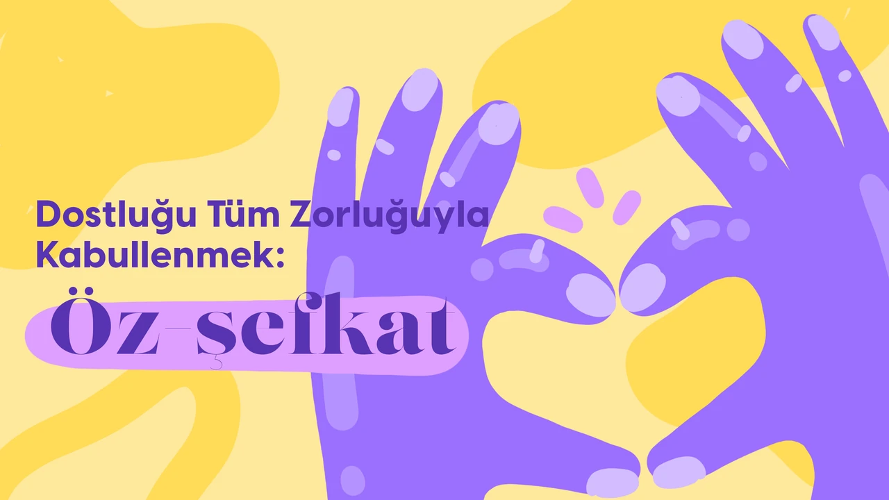 uyumsuz şemalarıyla kendine şefkat gösteren ojeli eller çizimi