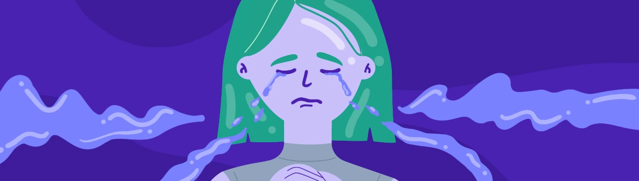 drawing of a sad woman crying due to grief after loss