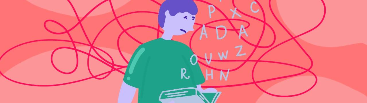 Drawing of a young adult male experiencing symptoms of dyslexia