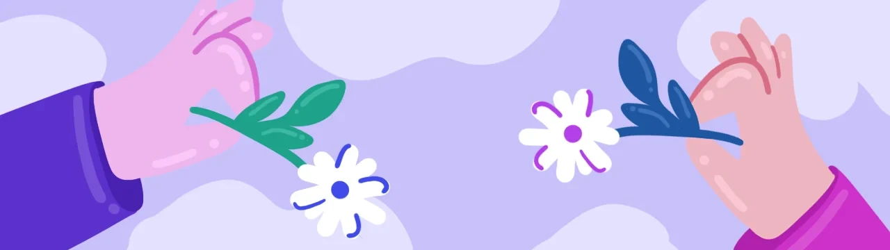 Hands giving one another flowers