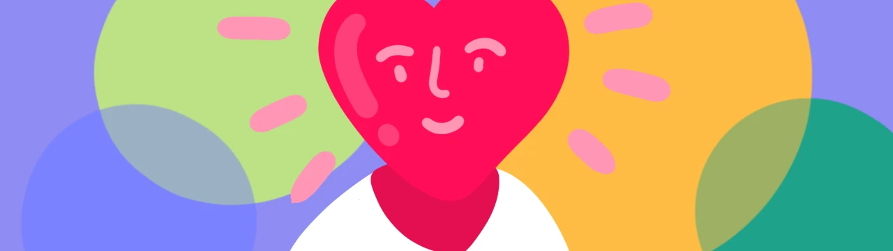 ilustración de una persona con la cabeza en forma de corazón y una actitud afectuosa