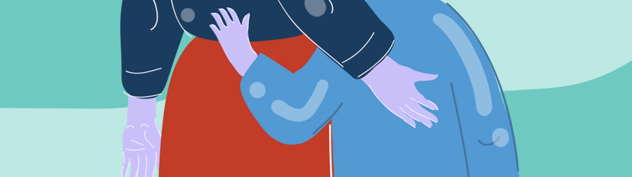 ilustración de un niño dependiente de su madre